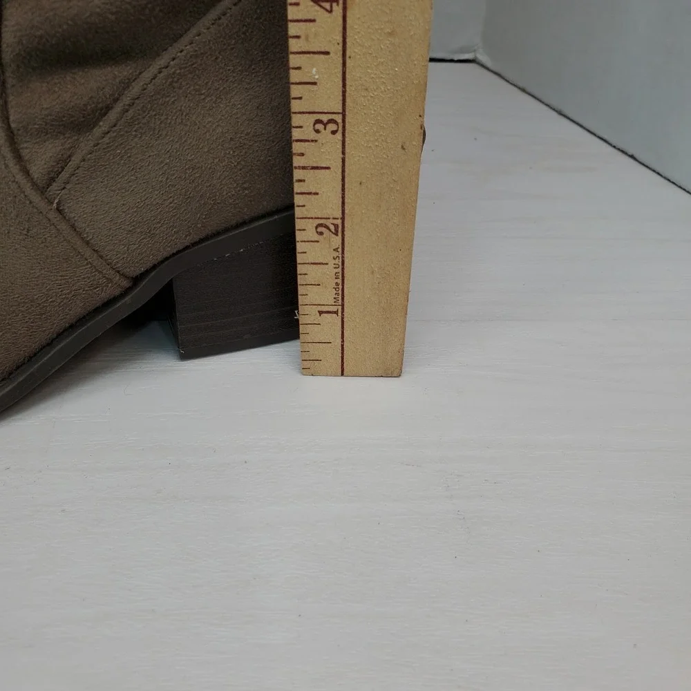 Taupe Faux Suede Over the‎ Knee Boots Pointed Toe Block Heel Tie Back Brown Boho